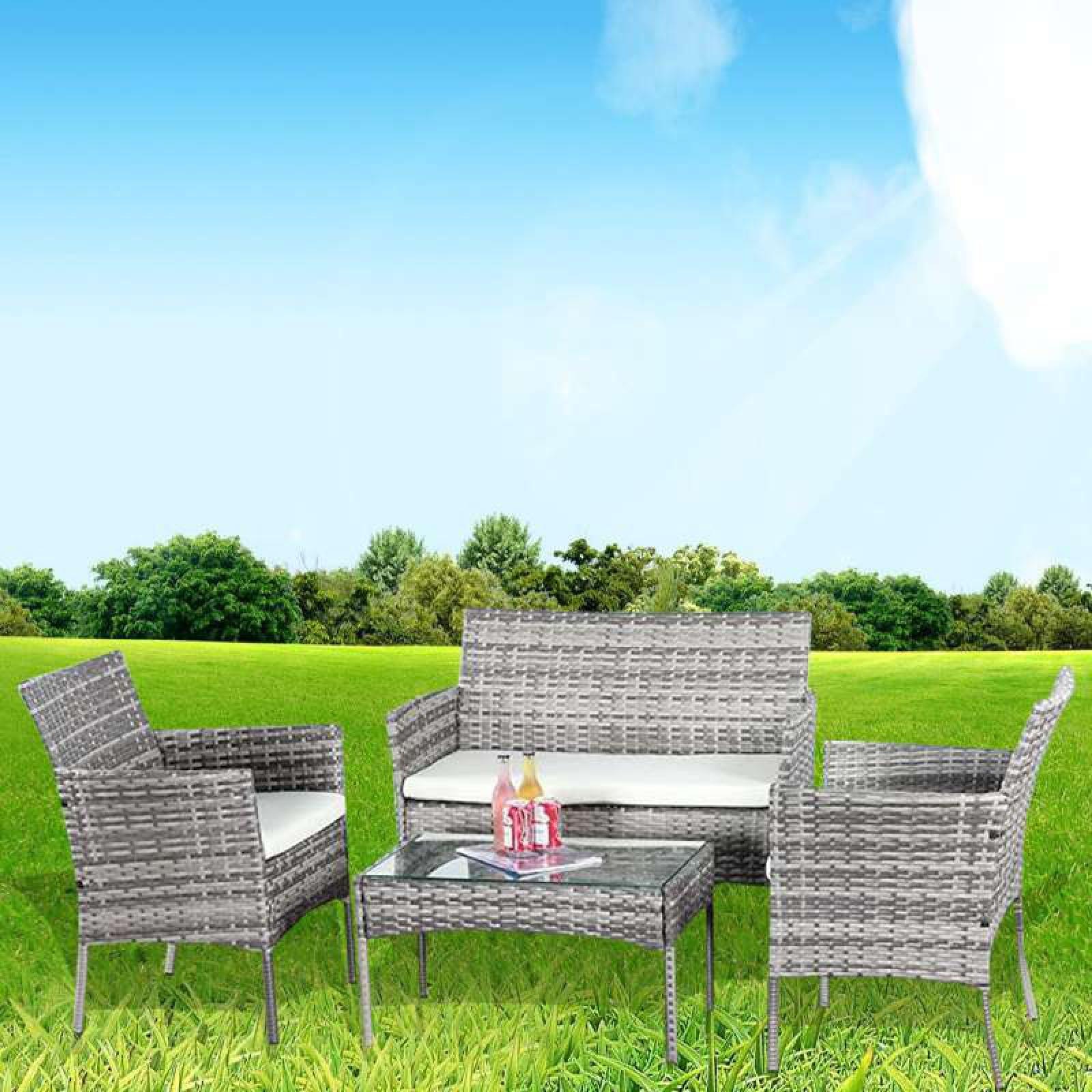 4 PC Rattan Garden Furniture Set for Indoor & Outdoor Use - XEO Home